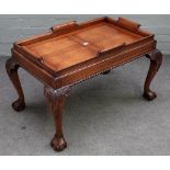 A George I style rectangular mahogany serving tray on stand, 87cm wide x 54cm high.