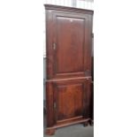 A George III mahogany double height corner cupboard, on bracket feet, 88cm wide x 213cm high.