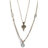 A gold and aquamarine necklace,