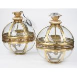 A pair of Georgian style brass lanterns, modern,
