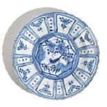 A Chinese kraak porcelain blue and white dish, early 17th century,