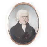 Gold framed Georgian miniature of a man in a wig, signed with initials,