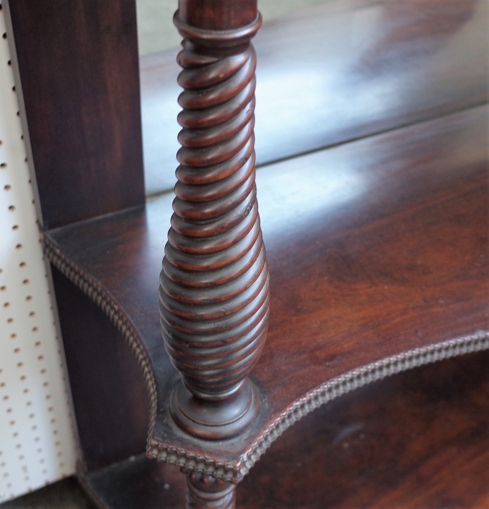 A 19th century Anglo-Portuguese mahogany mirror back display shelf, on five serpentine tiers, - Image 3 of 4