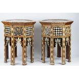 A pair of Ottoman style octagonal occasional tables, 20th century, inlaid with mother-of-pearl,