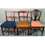 A set of three George III style mahogany bar back dining chairs, 49cm wide x 86cm high,