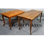 A modern French stained beech coffee table, 100cm wide x 49cm high, and another smaller,