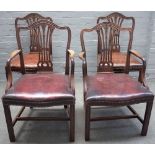 A set of eight George III mahogany splat back dining chairs, on channelled square supports,