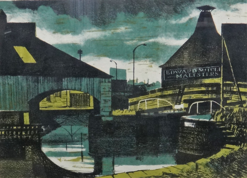 Oliver Pennel (British 20th century), Canal Basin, Wakefield, colour lithograph, signed,