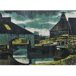 Oliver Pennel (British 20th century), Canal Basin, Wakefield, colour lithograph, signed,