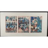 Two Japanese woodblock triptychs, comprising, Ikkei Shoshai ( fl.