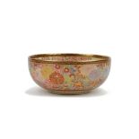 A Japanese Satsuma bowl, 20th century, the interior painted with birds amongst flowering shrubs,
