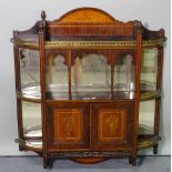 An Edwardian marquetry inlaid rosewood wall mounted two door wall cabinet, 71cm wide x 81cm high.