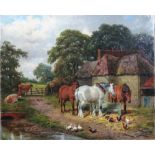 Attributed to Samuel Joseph Clark (British, 1834-1912), Farmyard scene, oil on canvas,