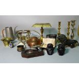 Metalware collectables including; brass candlesticks, copper kettle, pewter tankards and sundry.