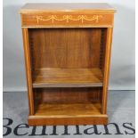 An Edwardian style inlaid mahogany three tier open bookcase, on plinth base, 69cm wide x 102cm high.