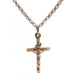 A 9ct gold pendant crucifix, with a 9ct gold circular link neckchain, on a boltring clasp,