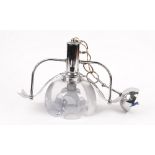A 1960s style chrome and glass ceiling light, with shaped moulded opaque and clear glass shade,