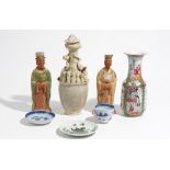 A group of Chinese ceramics, various dates, comprising; a small funerary vase and cover,