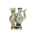 A Chinese biscuit famille-verte ewer, 19th century,