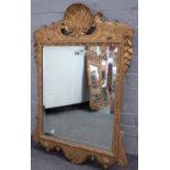 A George II style shell crested gilt wall mirror, 58cm wide x 87cm high,