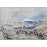 English School (19th Century), A military engagement, The King's Troop, watercolour and gouache,