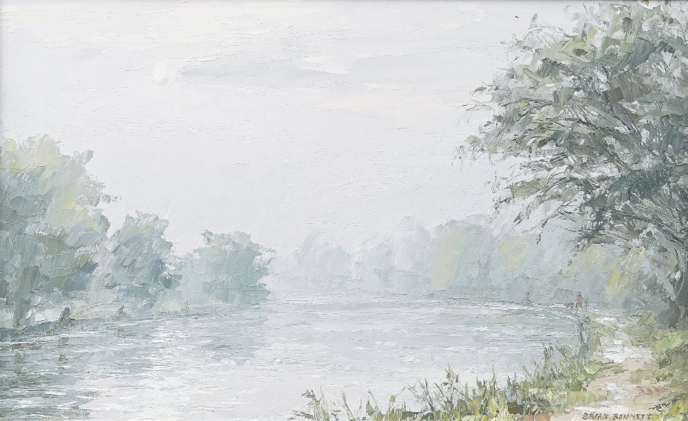Brian Bennett (British b.1927), River scene oil on board, signed, 19.5cm x 31cm.
