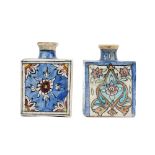 Two Qajar pottery square flasks, late 19th/early 20th century,