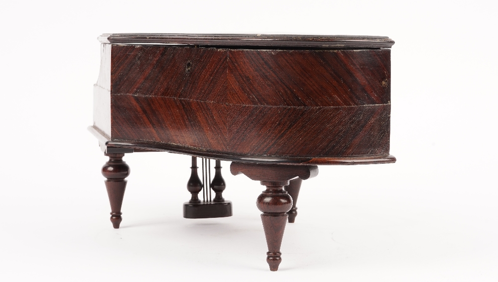 A burr maple and rosewood vanity box, late 19th/early 20th century, in the form of a grand piano, - Image 3 of 4