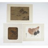 A Chinese fan painting, probably 19th century, ink on silk mounted on card,