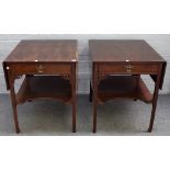 A pair of 18th century style mahogany single drawer drop flap occasional tables,