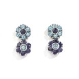 A pair of Gemelli white gold, pale blue and mauve gem set earstuds, each in a twin cluster design,