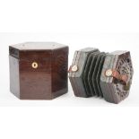A 19th century rosewood case concertina, probably by Wheatstone and Co