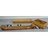 Collectables, comprising; a fruitwood twin handled eighteen division egg tray, 95cm wide,