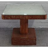 An Art Deco limed oak occasional table, with mirrored canted square top, 61cm wide x 54cm high.