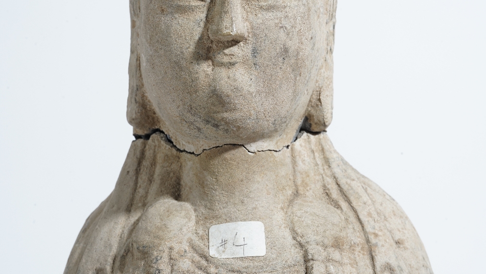 A tall Chinese stone figure of Buddha, - Image 3 of 4