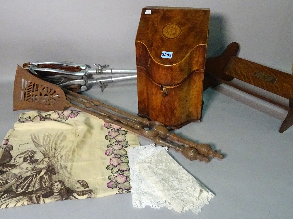 A quantity of collectables comprising: a Victorian mahogany decanter box, two shooting sticks,