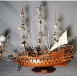 'LE SOLEIL Royal 1669', a modern wooden model of a triple mast ship, 90cm wide x 80cm high.