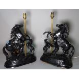 A pair of modern spelter table lamps, formed as Marley horses, 51cm high, (2).