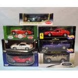 Toys, a group of seven boxed models of vehicles, including 'HOT WHEELS', 'MOTOR MAX'.