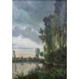 Louis Clesse (Belgian, 1889-1961), Wooded river scene, oil on panel, indistinctly signed,