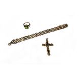 A gold and sapphire pendant cross, detailed 14 K, gross weight 4.