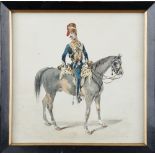 English School (19th century), 10th Light Dragoons: Officer wearing a tarleton on a scraggy horse,