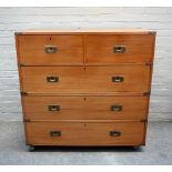 A 19th century brass bound mahogany two part campaign chest, with two short over three long drawers,