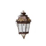A Victorian style gilt and patinated metal lantern, modern,