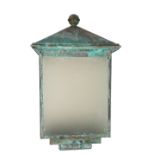 A large copper gate lantern of square stepped form,