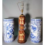 A pair of modern Asian style blue and white stick stands, 45cm high,
