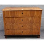A 19th century Biedermeier birch secretaire, the fitted drawer over three further long drawers,