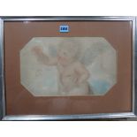 A group of three, including a pastel of cherubs, a pencil drawing of a sleeping lion,