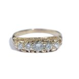 An 18ct gold and diamond five stone ring, set with a row of circular cut diamonds,