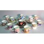 Coalport, a group of twelve coffee cups and saucers, from 'The Coffee Cup Collection',